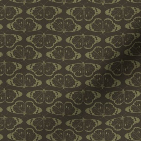 (S) Intricate Block Printed Boho Butterflies in Black and Moss Green