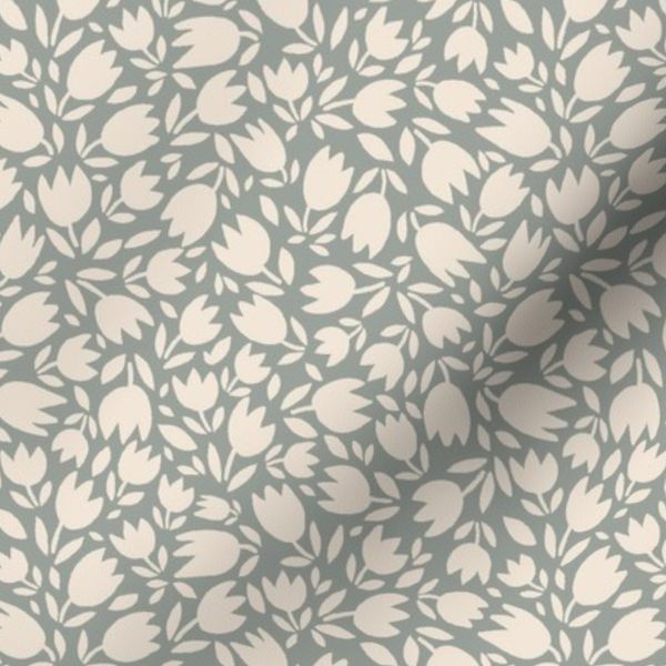 Layla - Moss Green Ditsy Floral Tulips