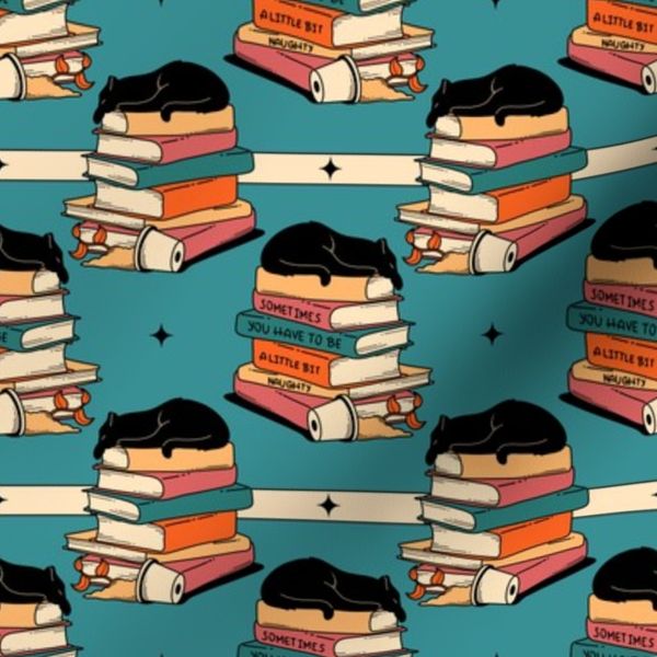 Books and Plant Black Cat Pattern - color 1