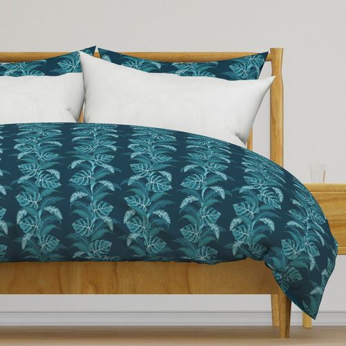 Botanical jungle tropical leaf vines in teal & dark blue - SMALL