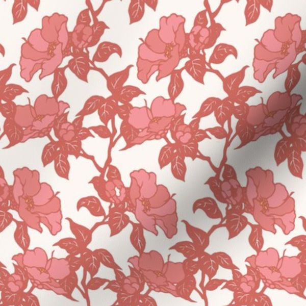 Vintage Peony Vine Red and Pink Floral