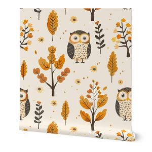 Cute owl on light background with some plants