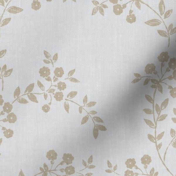 Small Floral Vines Beige on French Blue