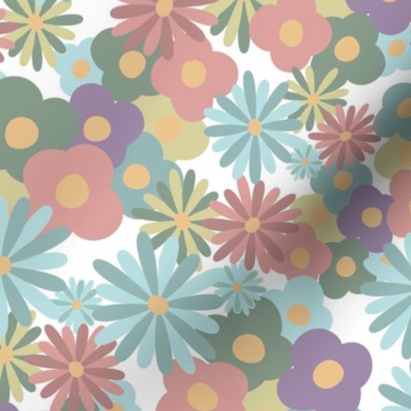 Muted Pastel Floral on White Small