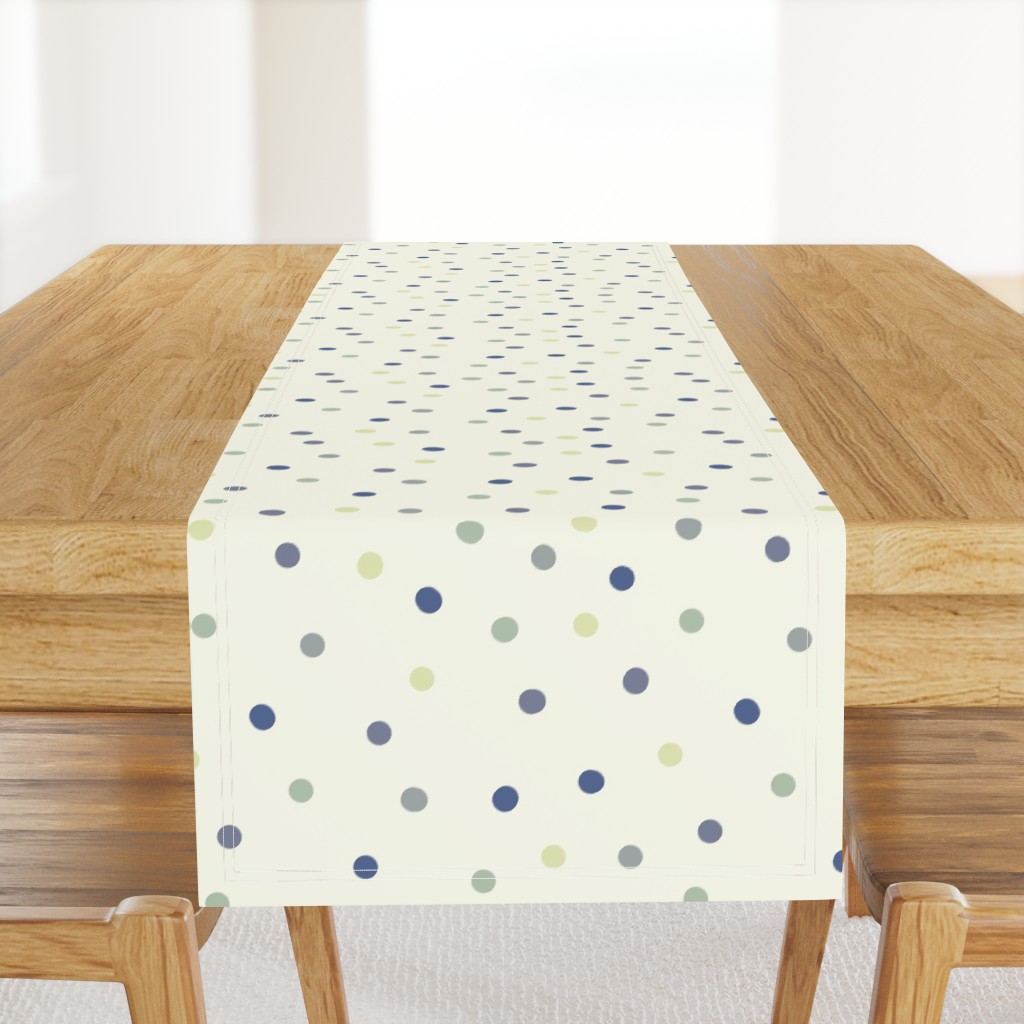 A light wood table with a Table Runner hanging off the front edge