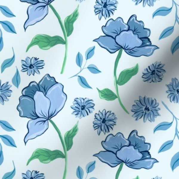 Hand painted blue modern floral - blue - small