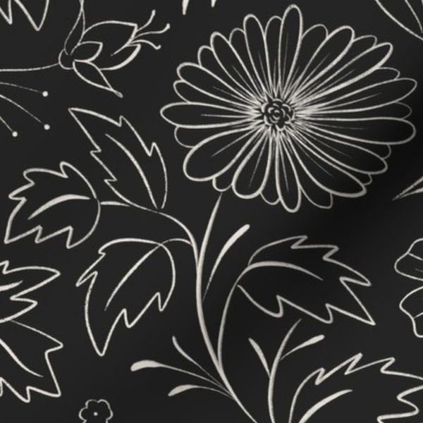 Floral Whimsy - Creamy White and Raisin Black 02