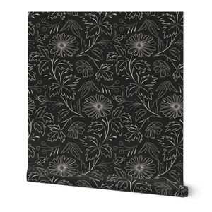 Floral Whimsy - Creamy White and Raisin Black 02