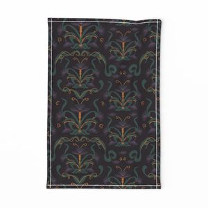 Lotus at Night Pattern - Dark Purple and Green with Yellow Accents