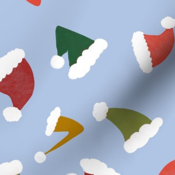 Small preppy Winter Christmas Santa Hats Retro Blue in red and green