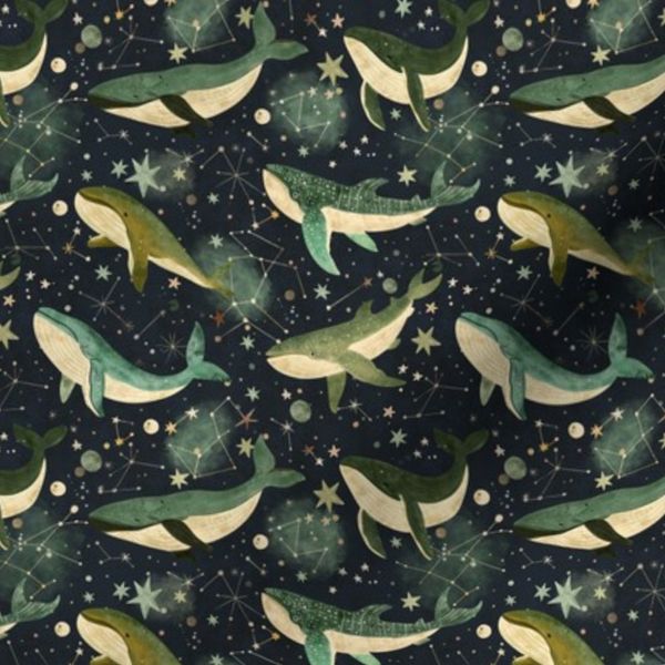 Galactic sea Whales in space in midnight Small hand drawn bohemian