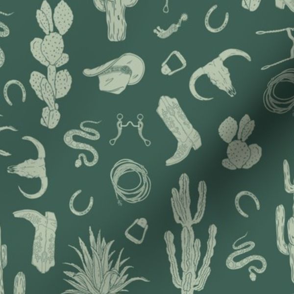 Western style silhouette pattern with cacti green