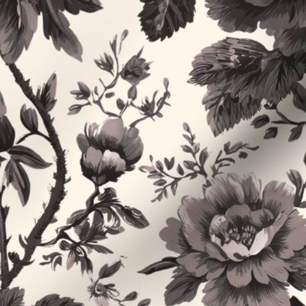 Large scale Chinoiserie Toile garden black on cream background