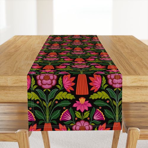 dark moody Boho folk art flower pots - pink magenta  wine red green black