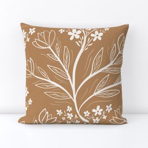 Lg. Wildflowers Block Print Diamond Florals Golden Mustard Honey Cream