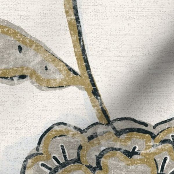 Jacobean Chintz Floral Vine Textured Beige And Black And Gold