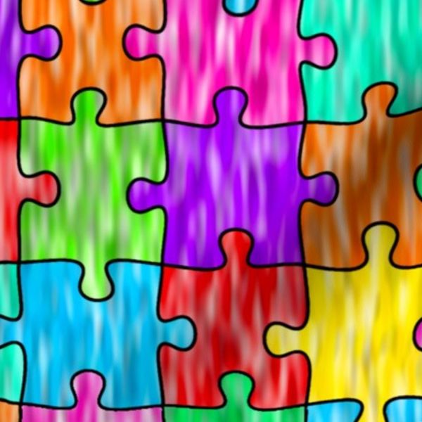 (large scale) stained glass spectrum colors puzzle pieces for autism