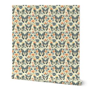 Smaller Butterfly Garden Navy And Coral Floral