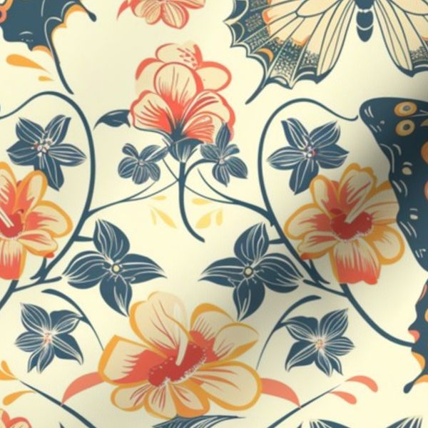 Bigger Butterfly Garden Navy And Coral Floral
