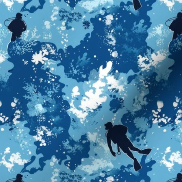 Ocean Drift Silhouettes of Deep-Sea Divers