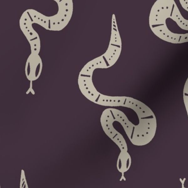 Medium - Snakes - Khaki Tan on Dark Plum Purple
