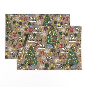 Christmas Tree and Decorations Retro Cartoon Style Gingerbread Background