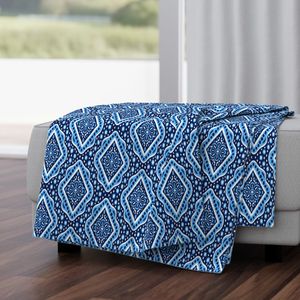 (med) Ikat Floral Diamonds Night Blue Sky Blue Vibrant Preppy Style for