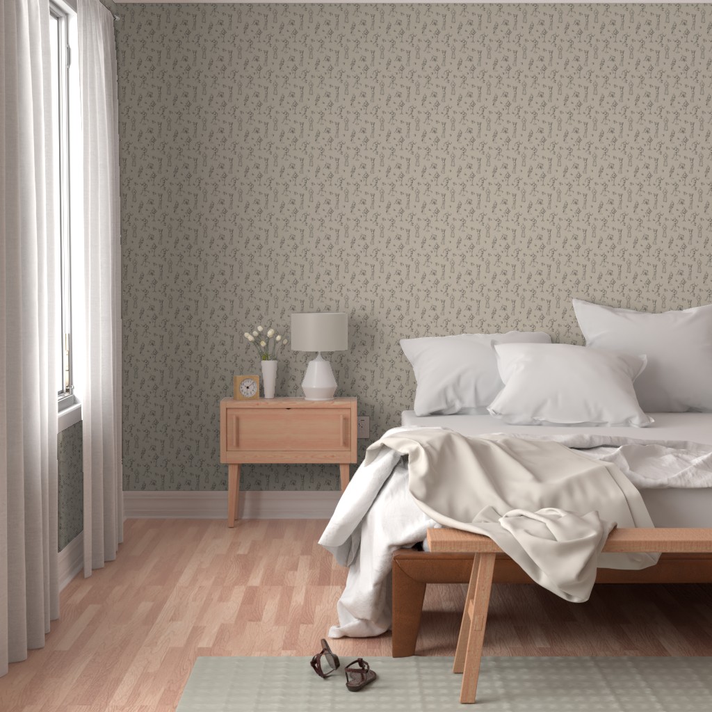 Bedroom with a bright window, bed and wood furniture with Peel and Stick wallpaper on the walls