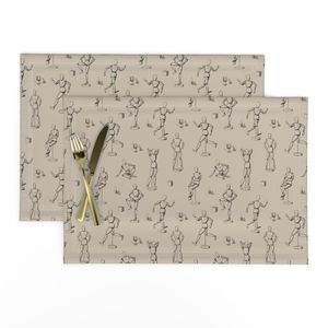 Artist Studio Wallpaper with Mannequins Sketches Small Scale Beige