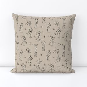 Artist Studio Wallpaper with Mannequins Sketches Small Scale Beige
