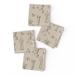 Artist Studio Wallpaper with Mannequins Sketches Small Scale Beige