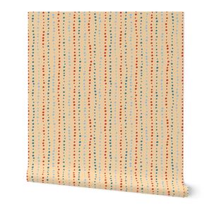Wonky Wobbly Dots - Red + Light Blue + Teal on Muted Yellow