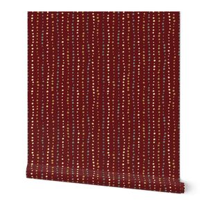 Wonky Wobbly Dots - Vintage Green + Yellow + Gold on Burgundy