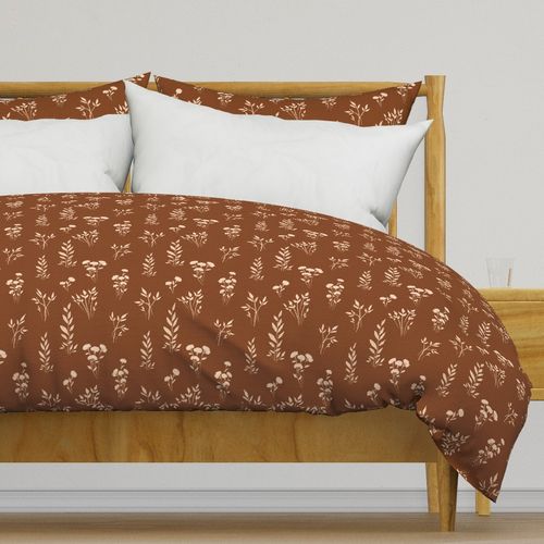 Boho botanical pattern Cognac brown and beige