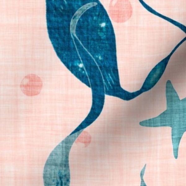 Seahorse Starfish pink blue preppy coastal grandma toile half drop jumbo