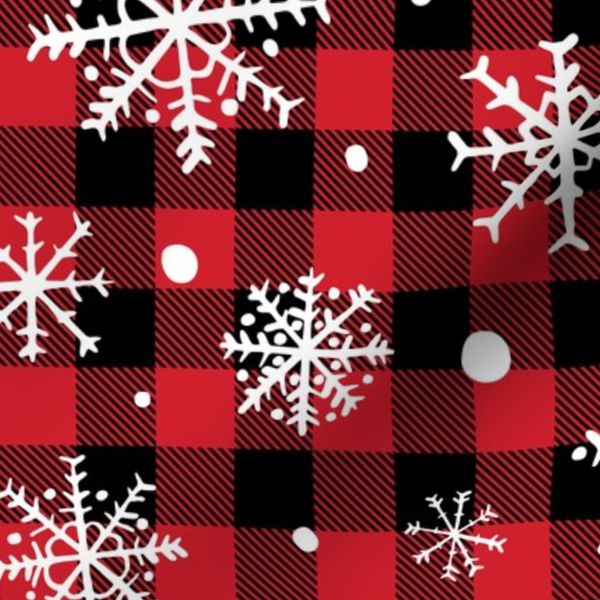 Red and black lumberjack buffalo plaid check with snowflakes Christmas