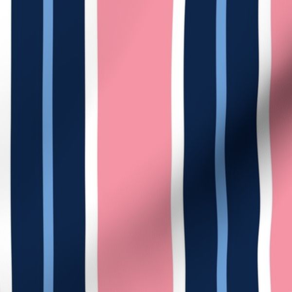 Preppy Pink and Navy Vertical Stripes