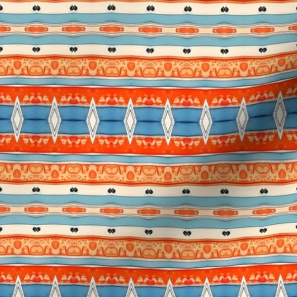 Modern Stripe Blue Cream and Orange