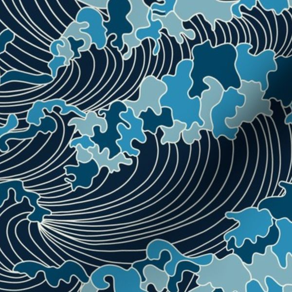 Boho Ocean Waves Delight Blue on Blue