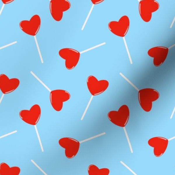 4x4 Valentines heart shaped lollipops red on blue