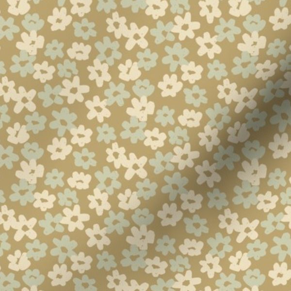 M - Ditsy Fall Floral in Vintage Green and Yellow - Cottagecore Autumn