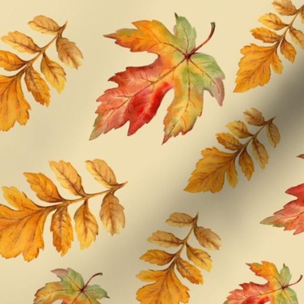 Falling leaves botanical print with autumn leaf - Light beige background