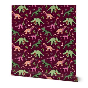 Christmas dinosaurs with scarves mistletoe and santa hat winter holidays