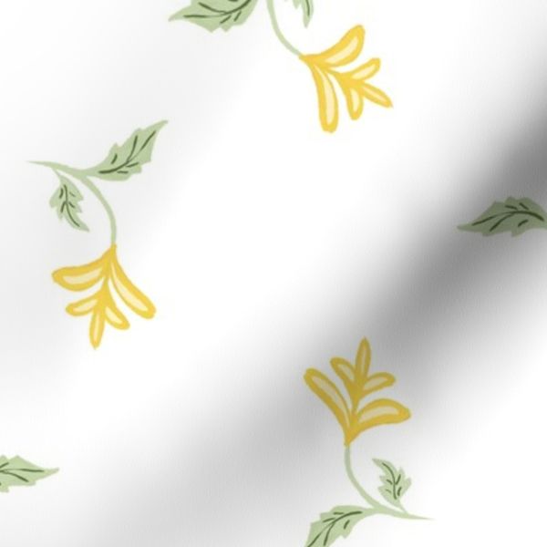12" Small Ditsy Yellow Flowers on white - Simple Scattered Minimal Florals