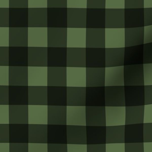 1 inch Buffalo check picnic plaid - black on dark fern green