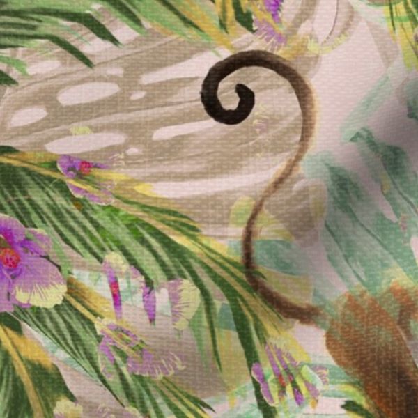 Quirky Monkey Jungle Tropical Hibiscus Floral Hidden Jungle Bohemian Charm