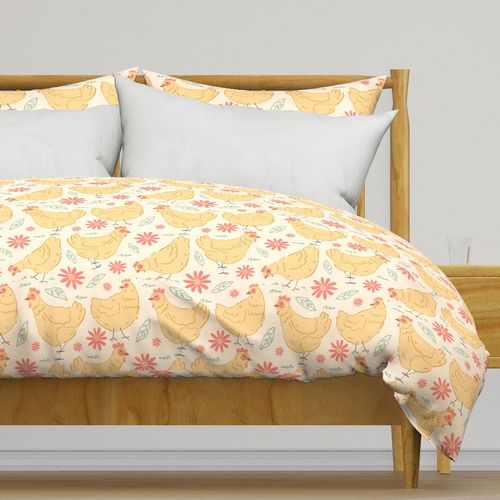 Farm Chickens Among Flowers - Beige 03