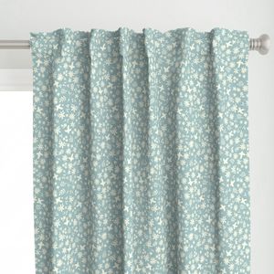 Flowers and birds doodles in sea green and cream ditsy