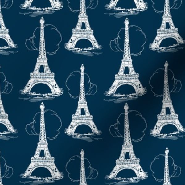 Eiffel Tower Paris Toile White and Navy Blue (small)