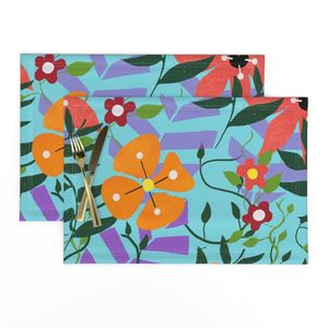 Tropical Blooms Floral Caribbean Blue